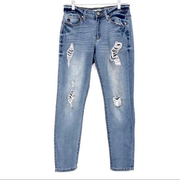 KanCan Boyfriend Jeans Destroyed Denim Holey Knees KC6107L - Picture 1 of 10